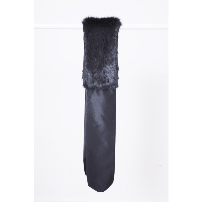 Morecco Silk and Fur Black Large Scarf